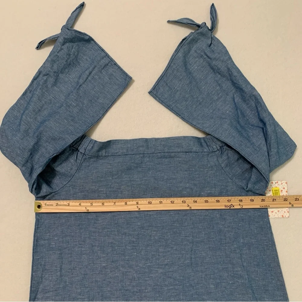 NEW Free People Women's Off Shoulder Long Sleeve Chambray Linen Blend Top Blue S - Picture 10 of 16